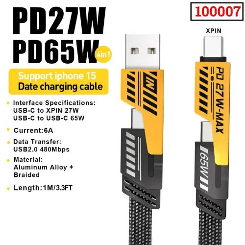 4 in 1 Convertible Metal Fast Data Cable Braided Cable 65W 4ft USB C USB a Multiple Charging Cable ( 100007 ) - Image 2