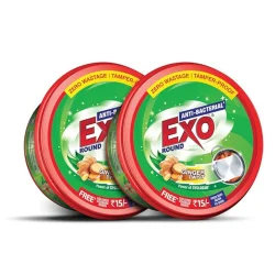 Exo Round Dishwash Bar 700G Set Of 2 With Exo Super Scrubber Free Complete Dishwashing Solution With Anti-Bacterial Efficacy & Goodness Of Ginger Remove Tough Grime Stains With Ease.