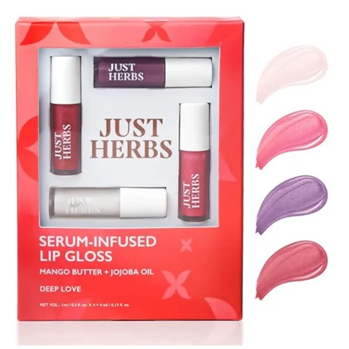 Just Herbs 4 IN 1 Lip Gloss for Women, Serum Infused Non-Sticky Glossy and Hydrating Lip Gloss 4 gm