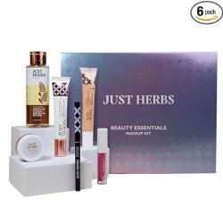Just Herbs Makeup Kit for Women with Kohl Kajal, 3 in 1 Primer, Liquid Lipstick, Serum Foundation SPF 30+, Saptajal Makeup Removal Toner and Lip & Cheeck Tint