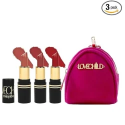 LoveChild Masaba Pocket Mini Lipsticks Set of 3 with Free Travel Pouch, Hydrating & Long-Lasting Matte Finish, 1.5g Each, Shades for All Skin Tones, Compact & Travel-Friendly Gift Pack, Combo B