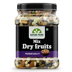 Nature Prime 100% Natural Premium Mix Dry Fruits 500Gm with Almonds, Cashew, Kishmish, Apricot, Black Raisins, Dried Kiwi, Nuts and Dry Fruits 500Gm (Jar pack)