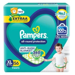 Pampers All round Protection Pants, Extra Large size baby diapers (XL) 56 Count, Lotion with Aloe Vera