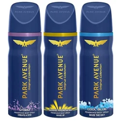 Park Avenue Original Collection Deodorant Spray For Men Fresh Long-Lasting Aroma Cool Blue, Good Morning & Storm 150Ml Each (Pack Of 3)