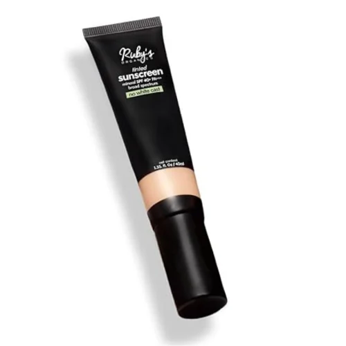 Ruby's Organics Tinted Mineral Sunscreen with SPF 40, Universal Tint, No white cast, 100% Mineral UVA+UVB Filters, Water-resistant, Sensitive skin safe, No synthetic chemicals, Natural & Vegan, all Skin-tones - 40ml