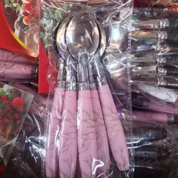 Stainless Steel Spoon Set With Plastic Handle Pink